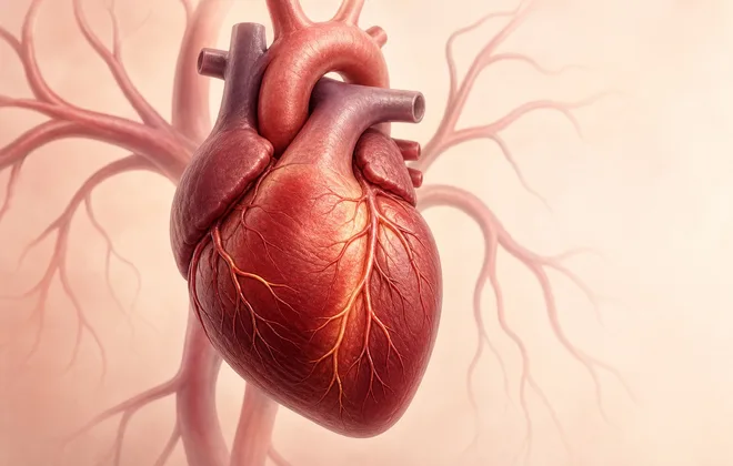 Anatomical illustration of a healthy heart and circulation